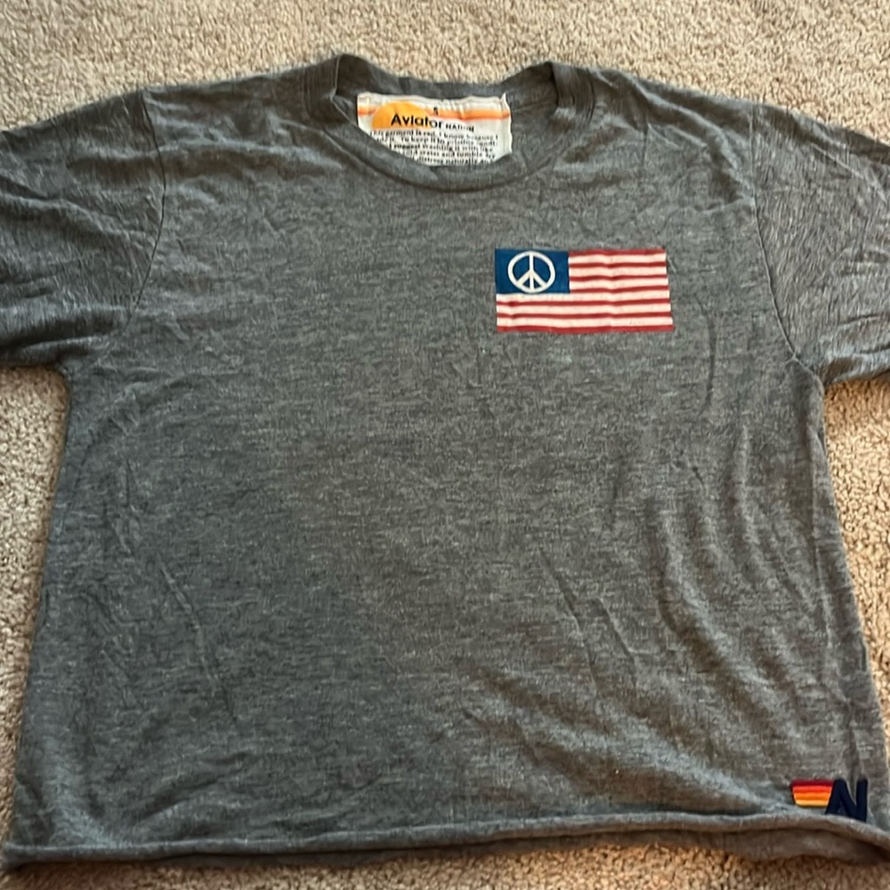 Rare,Aviator Nation Peace Warrior cropped boyfriend tee